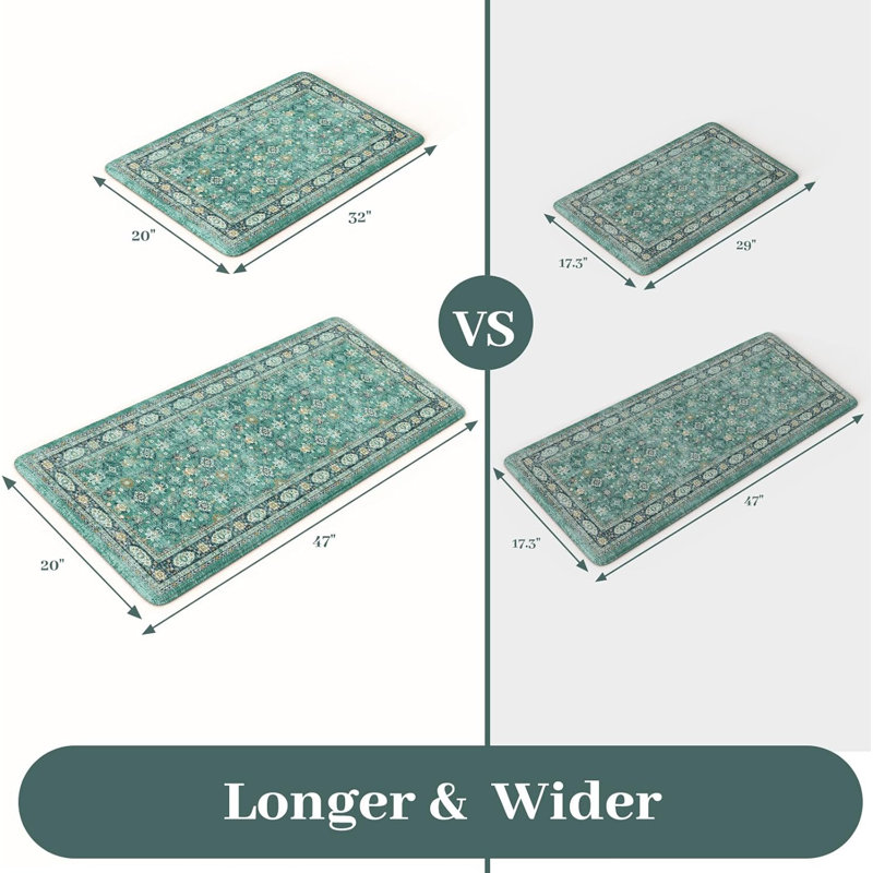 Boho Vintage Kitchen Rugs Sets of 2 Comfort Standing Mat, Turquoise, 119cm L x 50.8cm W