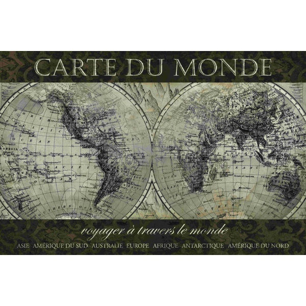 FRENCH Carte Du Monde Blue CANVAS / World Map FRENCH Version