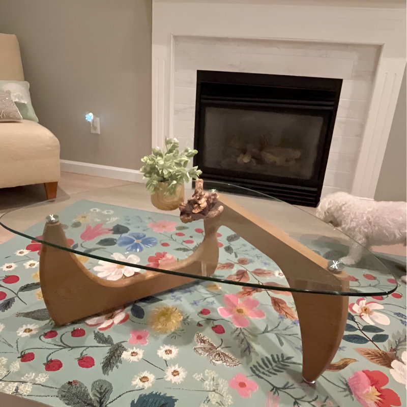 Table basse en verre Muskoka avec base en noyer 43, Naturel