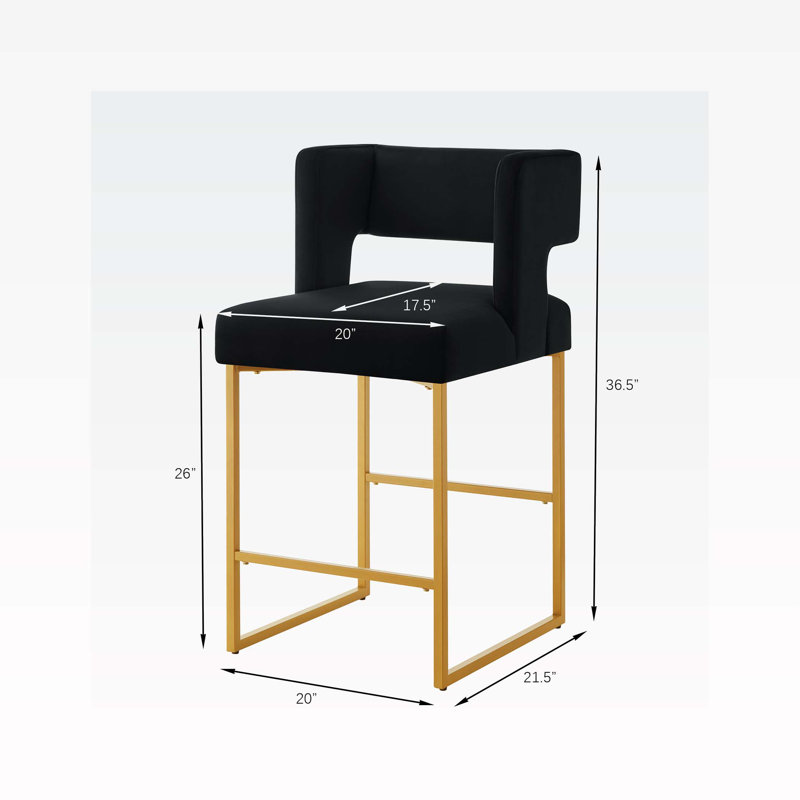 Tabourets de 20 po de largeur Clairissa, Velours noir, Or