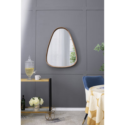 Miroir irrégulier à cadre en bois 30 po x 38 po, pour entrée de salle de bain de salon, silhouette minimaliste, bords courbés, 50% pin, 25% pièce, salle de bain, style, bois, miroir,