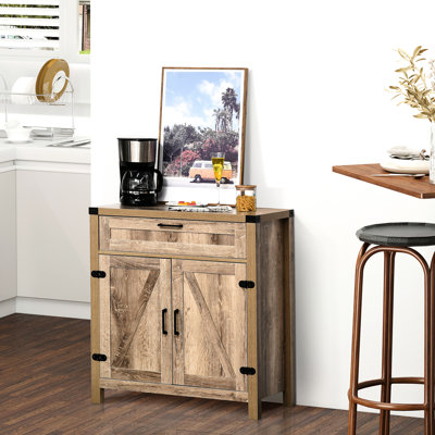 Oak Industrial Style Kitchen Cabinet, Accent Buffet With Drawer And Adjustable Shelf Wooden Shelf,