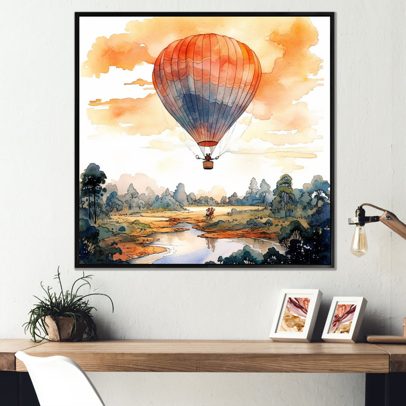 Montgolfière, paysage de rêve I, Cadre flottant noir, H 36 po x l 36 po x P 1,5 po
