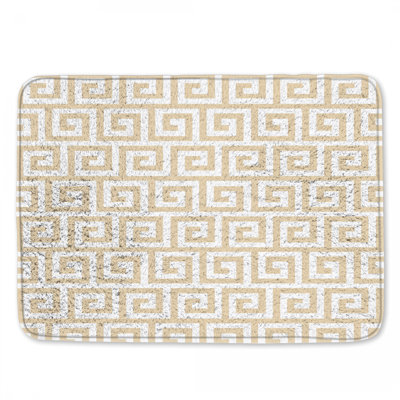 Beige Greek Key Pattern Bath Mat