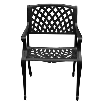 Modern Outdoor Mesh Cast Aluminum Black Patio Dining Chair