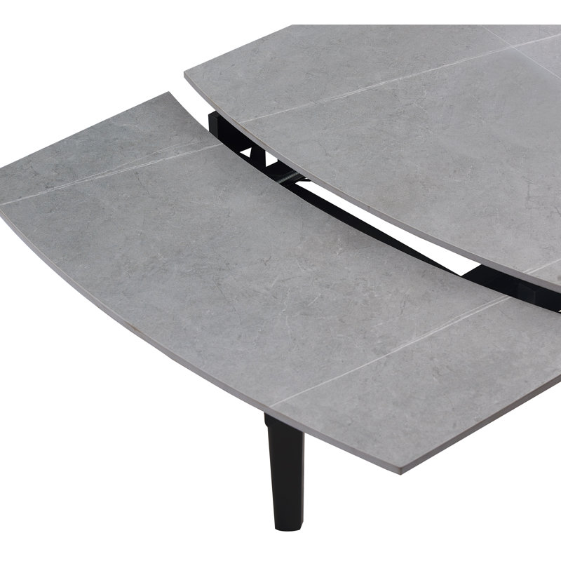 Kerin Extendable Stone Top Metal Base Dining Table, Dark Grey