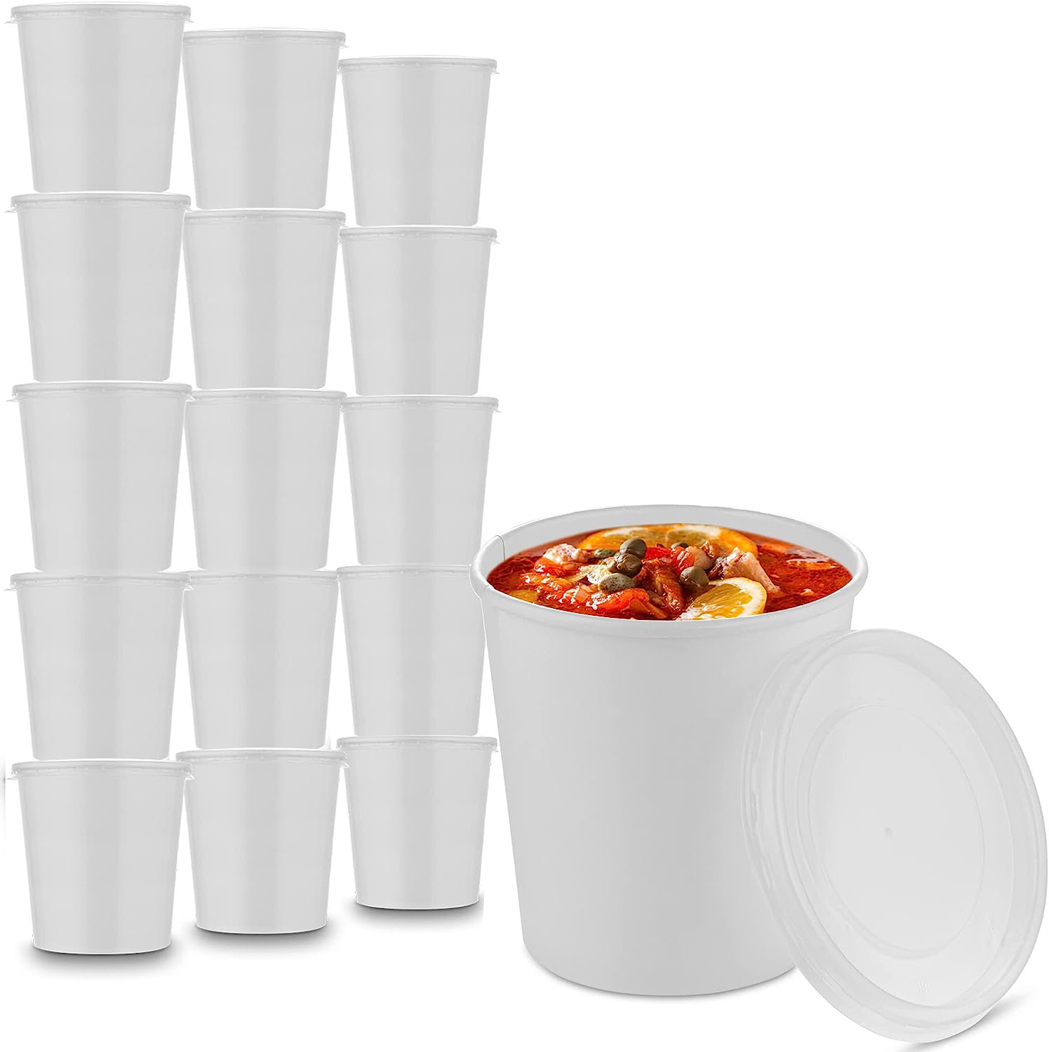 MT Products 16 oz White Paper Cups with Plastic Lids