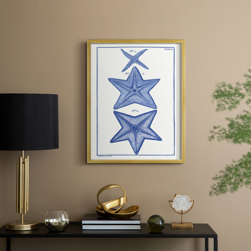 Blue Sea Stars II, reproduction encadrée - bois massif, H 11 po x l 9 po, Doré