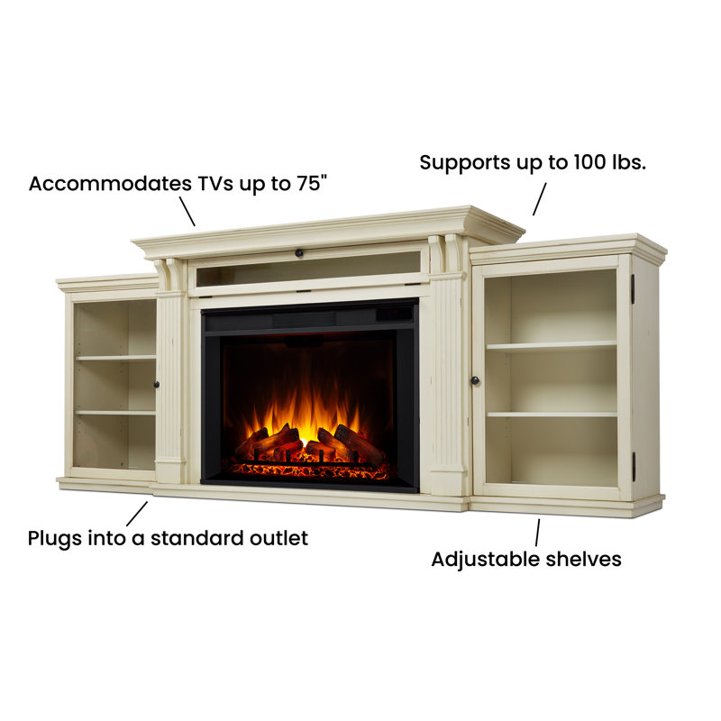 Tracey Grand 83.75'' TV Stand with Fireplace, Distressed White