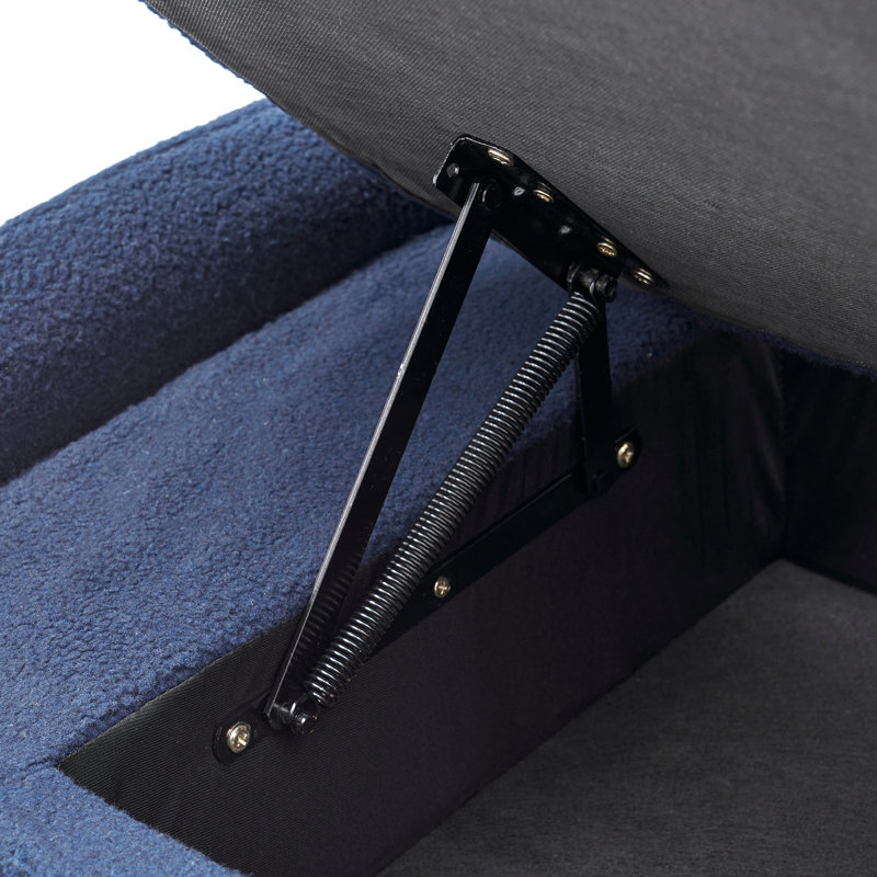 Repose-pieds rectangulaire large de 57 po Mailyn, Tissu bleu, Bleu