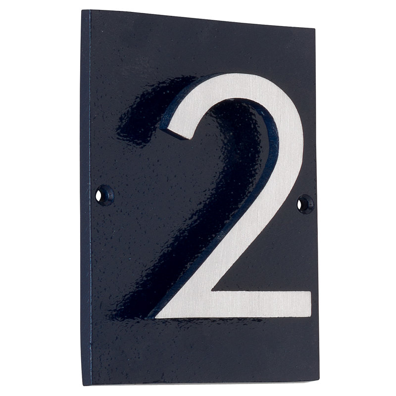Plaque d’adresse murale sur 1 ligne flottante, Nickel satiné deux tons, Oui, Bleu marine