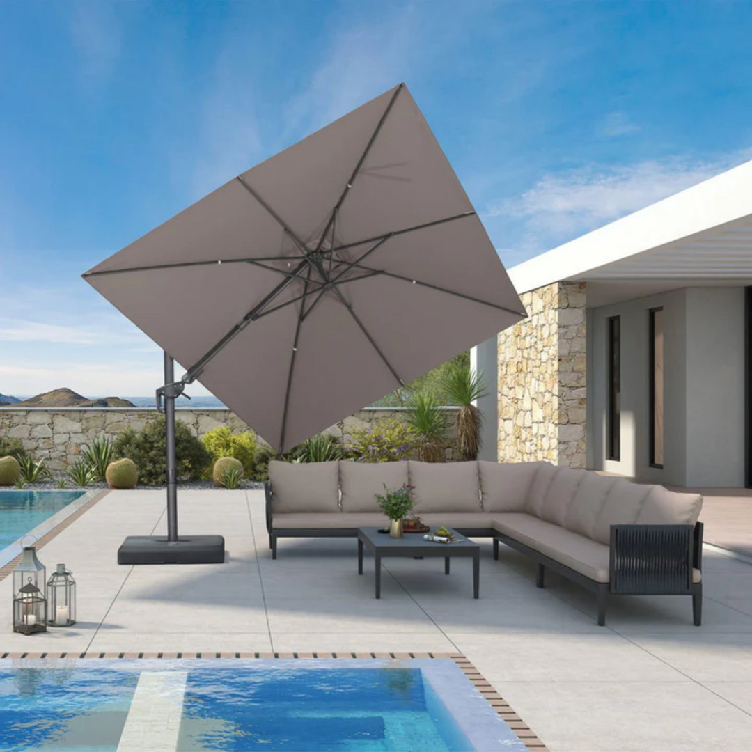 Cantilever Patio Umbrella Outdoor Aluminum Offset Square Umbrella with 3 Years Fade Resistance Recycled Fabric and 360-degree Rotation