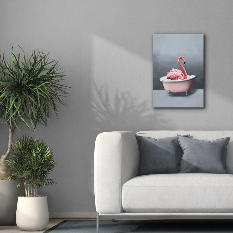 Art mural sur toile Bay Isle Home ™ «Flamingo In The Bath» par Svetlana Aleynikova, H 26 po x l 18 po