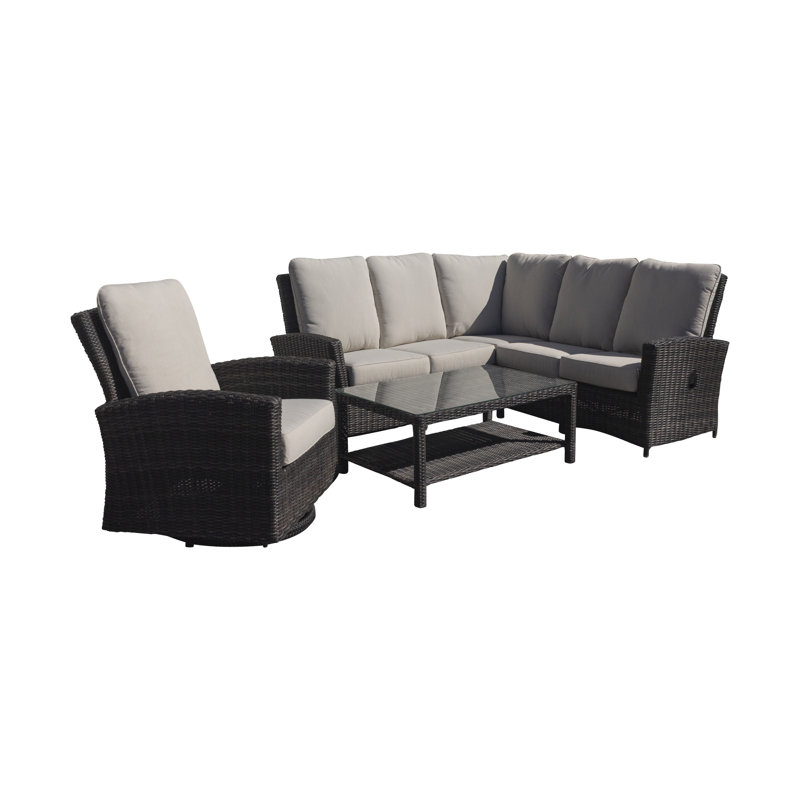 Ensemble de conversation modulaire en rotin 5 pièces avec coussins Limnie