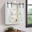Armoire de rangement murale en bois avec deux portes de grange coulissantes en aluminium, armoire de salle de bain à 3 niveaux Modern Farmhouse, blanc