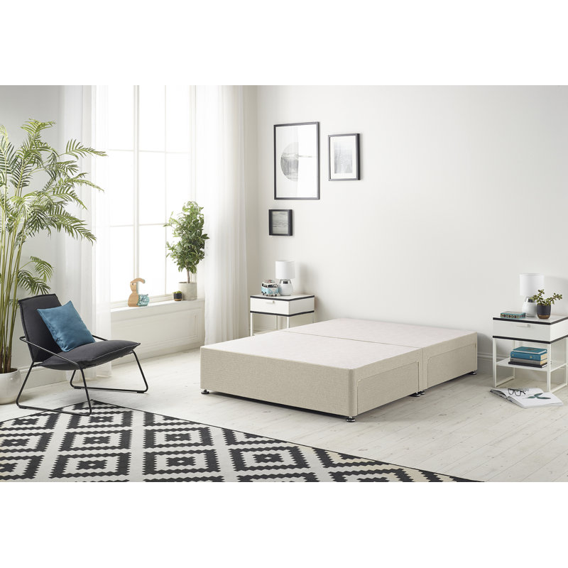 Dennishia Tweed Fabric Divan Base with Drawer Options no Headboard, 2 Drawers, Natural, Single (3')