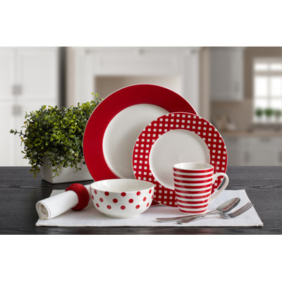 Pfaltzgraff Everyday Kenna Red 16-Piece Porcelain Dinnerware Set, Service for 4