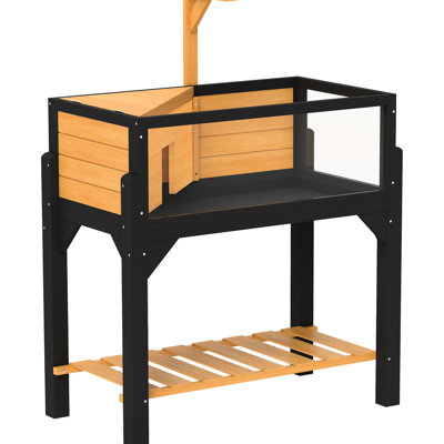 Enclos de tortue en bois jaune, avec tablette de rangement, fenêtres transparentes à l'avant et sur les côtés pour la vue, dessus ouvrable, support de lampe - rangement spacieux, tortue visible, fenêtres de visionnement chaudes