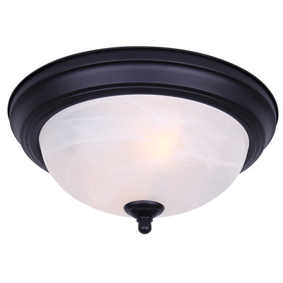  2-Light Classic Flush Mount, Ceiling Light Matte Black Finish with Alabaster Glass, 11inch W
