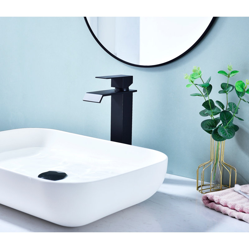 Waterfall Spout Bathroom Faucet,Single Handle Bathroom Vanity Sink Faucet, Matte Black