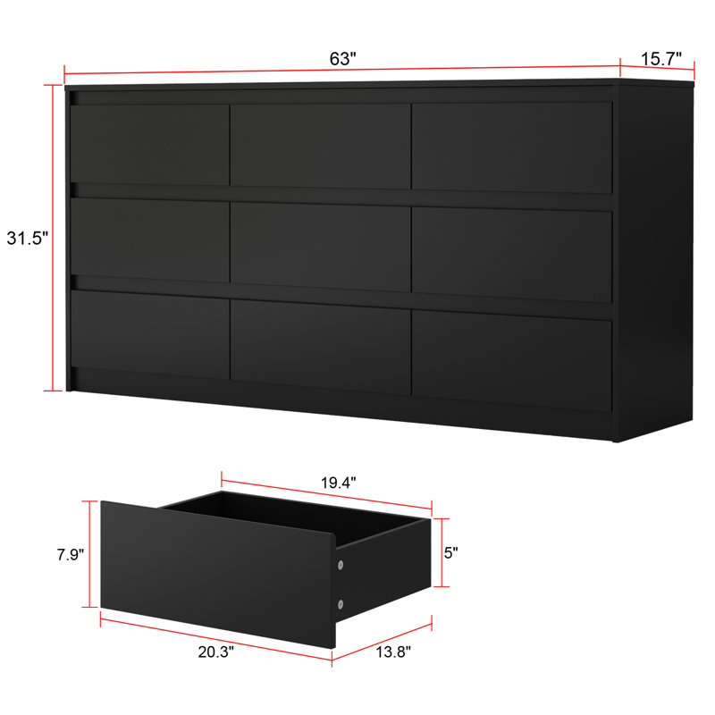 Aurica 63 " W 9 - Drawer Dresser, Black