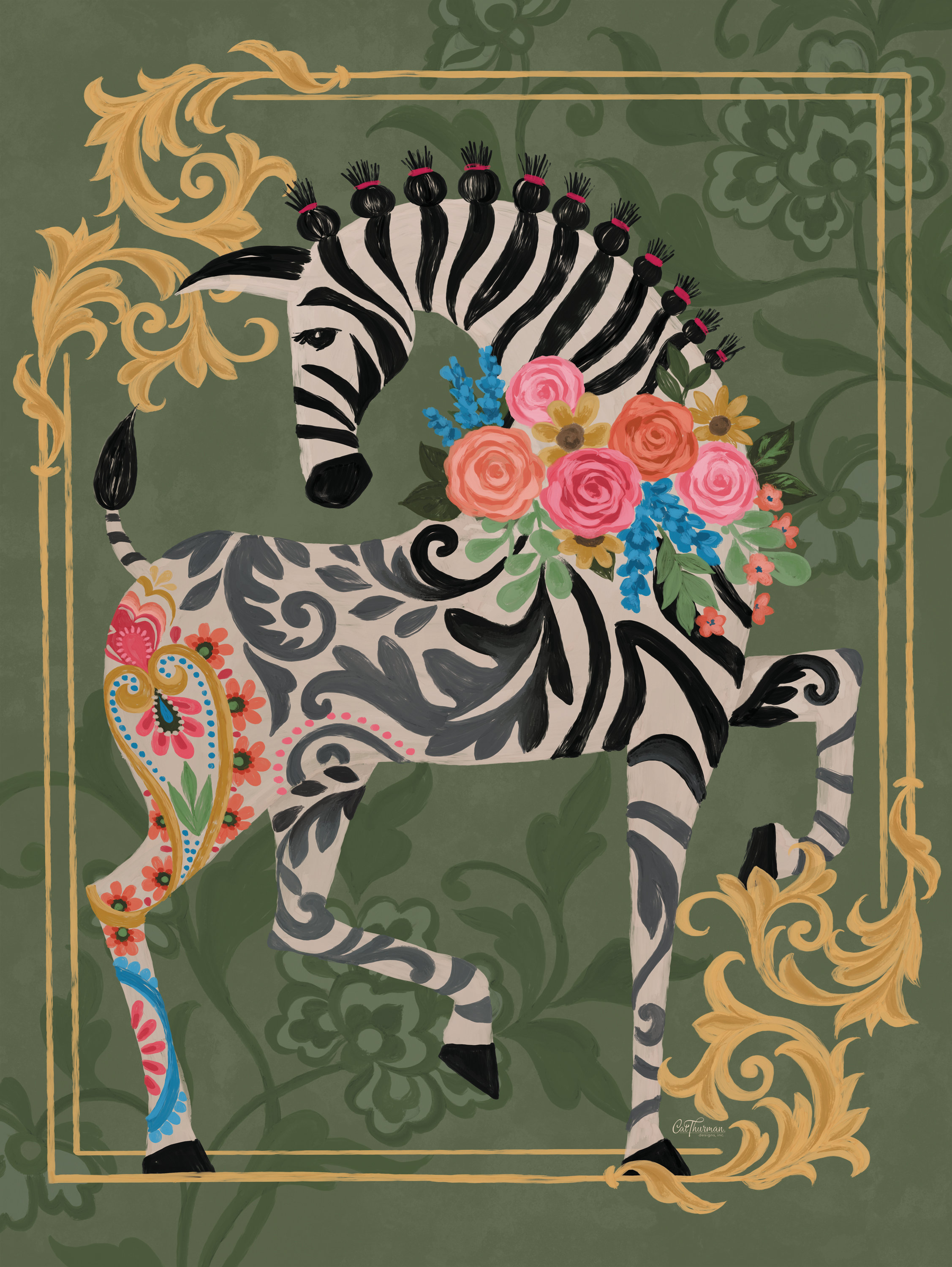Bungalow Rose Fancy Zebra On Canvas by Cat Thurman Designs Print | Wayfair