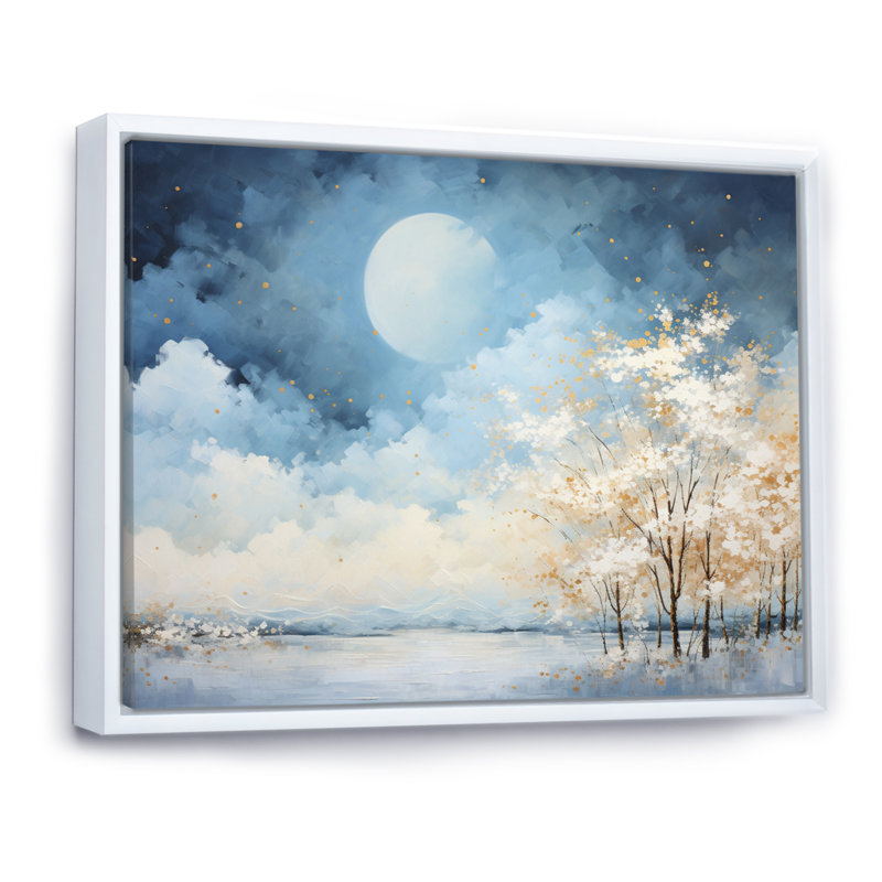 Nuage canopée pointillisme paysage III - impression, H 30 po x l 40 po x P 1,5 po, Cadre flottant blanc