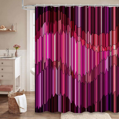 Rideau de douche rouge à rayures géométriques abstraites noires et blanches avec 12 crochets