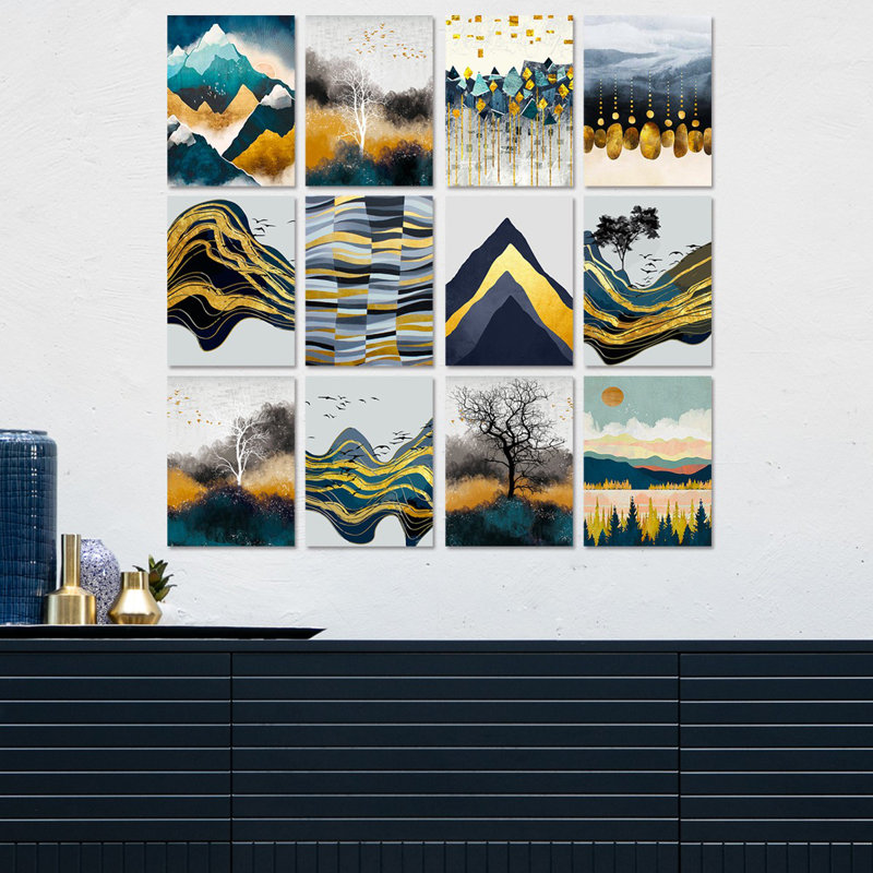 Superbe ensemble d'art mural décoratif en panneau de fibres à densité moyenne (12 pièces), 7,9 po x 5,9 po chacune | 100% panneau de fibres à densité moyenne, épaisseur: 0,1 pouce | Parfait pour la décoration intérieure, le salon et la chambre à coucher - Design élégant et polyvalent pour rehausser tout espace