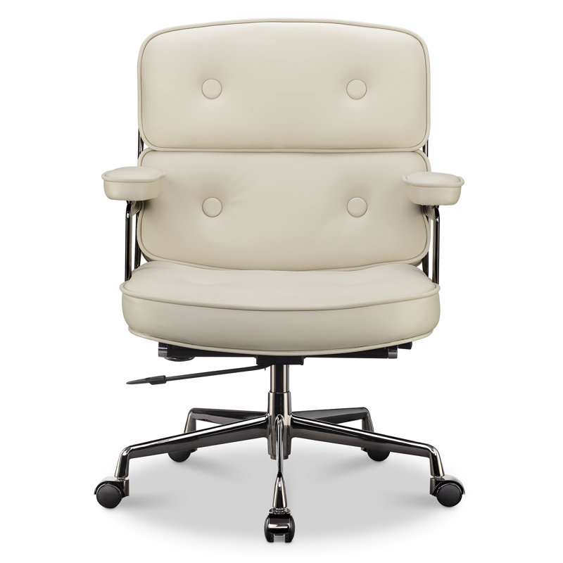 Hokku Designs Roumena Genuine Leather Executive Chair, Beige, Silver