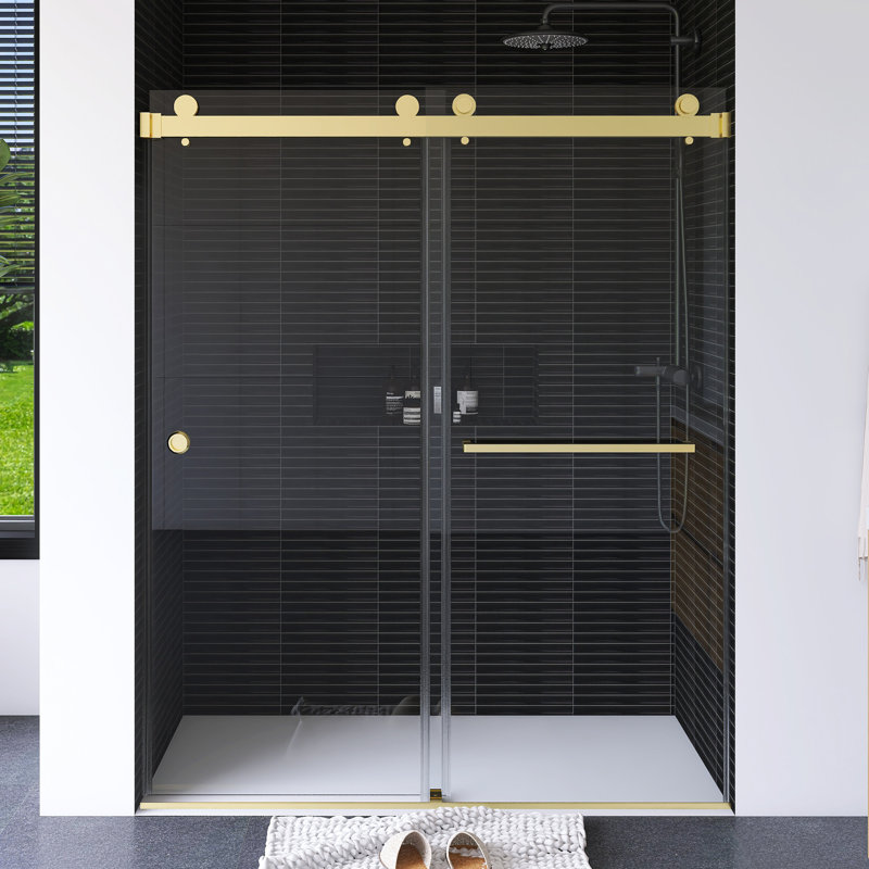55''-59'' W X 72" H Brushed Frameless Sliding Shower Door, Gold