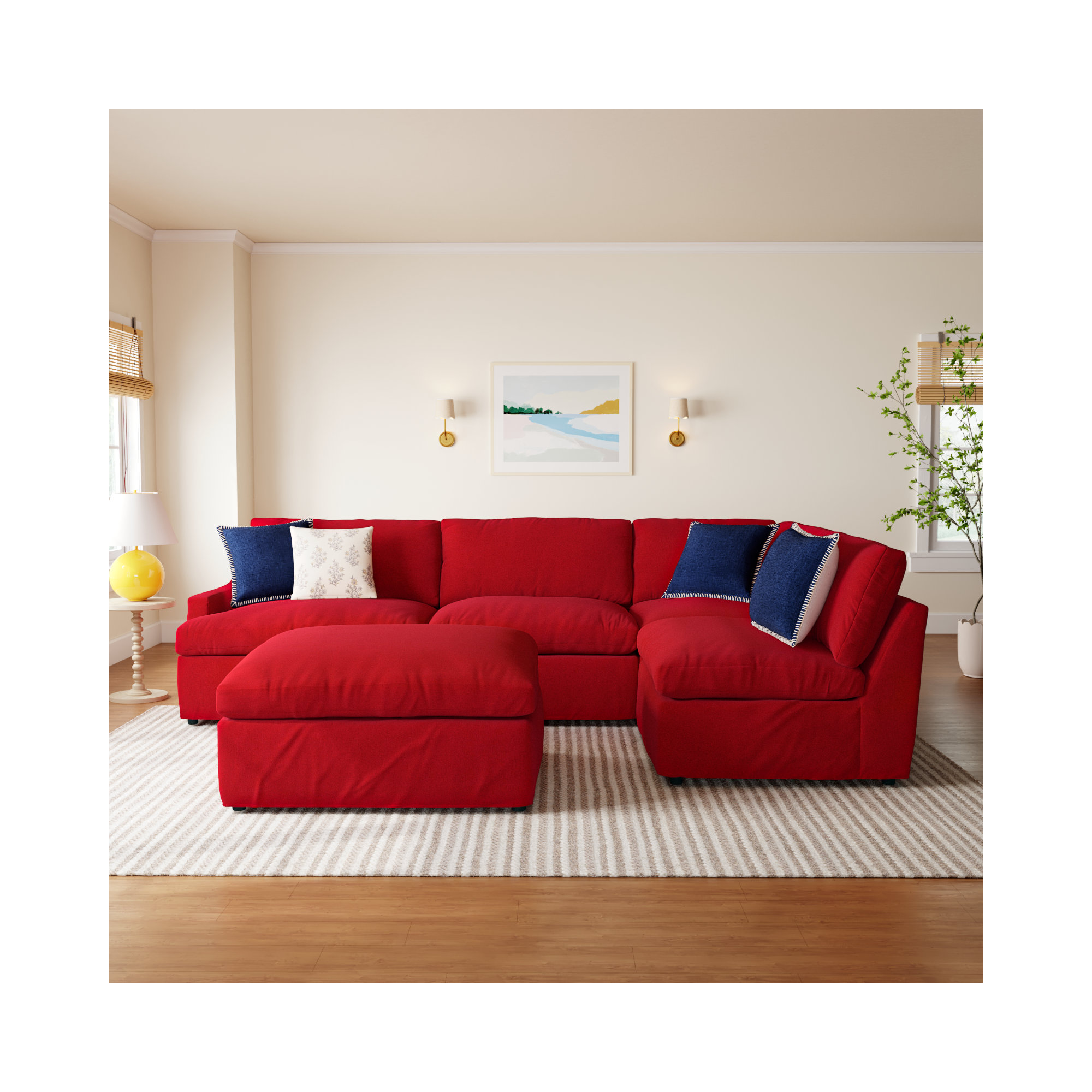 Wrenley 5-Piece Slipcovered Modular Sectional, Bayou Flame Canvas, Right Hand Facing