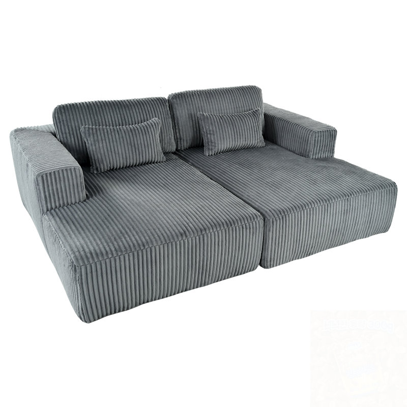 Corduroy Double Sofa Bed With 2 Pillows, Gray Corduroy