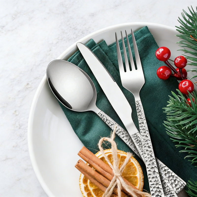 20-Pc Hammered Square Flatware Set For 4, Dishwasher Safe