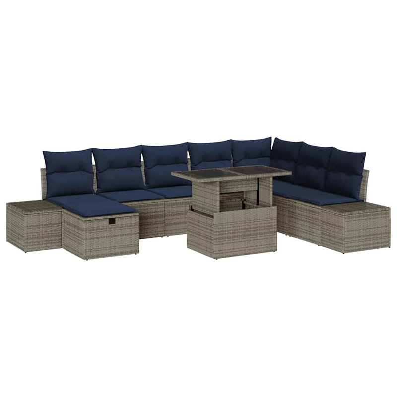 Ensemble de canapé de jardin avec coussin 9 pièces vidaXL, Coussin bleu marine / structure grise