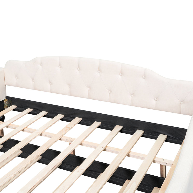 Lit de jour double rembourré avec lit gigogne simple, beige - Le lit gigogne pratique et élégant améliore la fonctionnalité de l'espace de vie