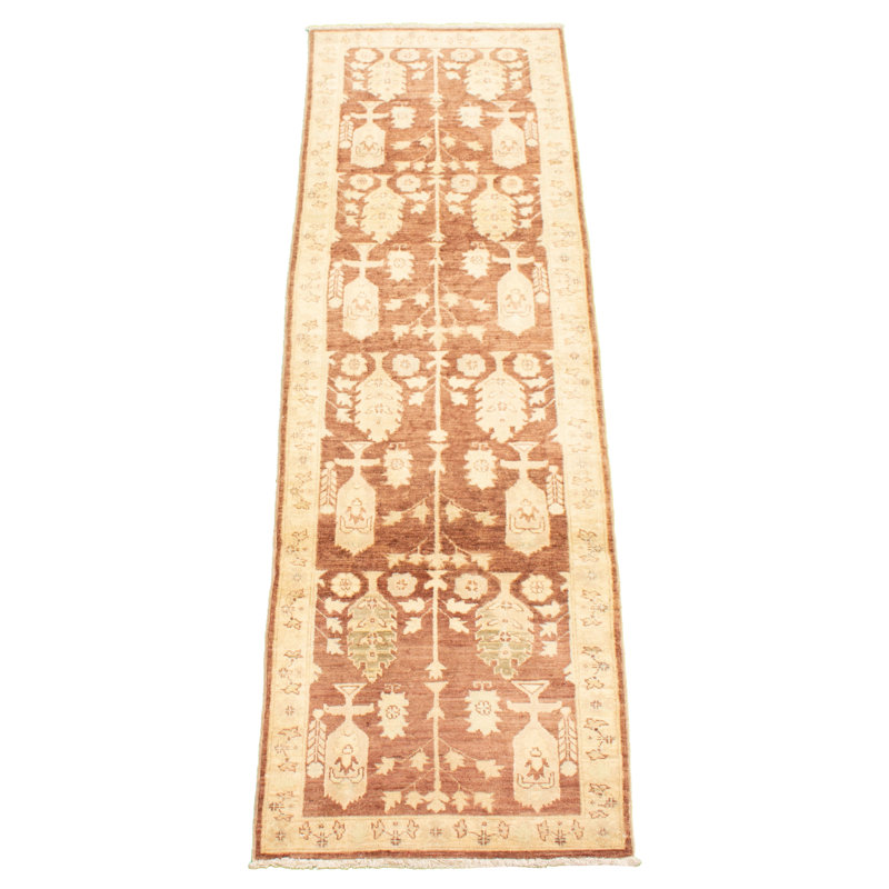 Tapis d’intérieur en laine brun/ivoire 2 pi 7 po x 9 pi 10 po à la main one-of-kind-noué la 1980 chobi Blinda