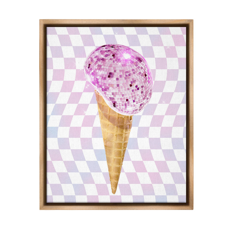 «Checkered Disco Ice Cream Floater Frame» par Ziwei Li sur toile, H 31 po x l 25 po, Cadre flottant orme Montalcino