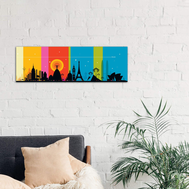 World Icons 1 Piece Wrapped Canvas Panoramic Wall Art, 30.48 cm H x 91.44 cm W x 3.175 cm D