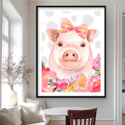 Pretty Pig - Illustrative Animals Framed Matted Print Decor