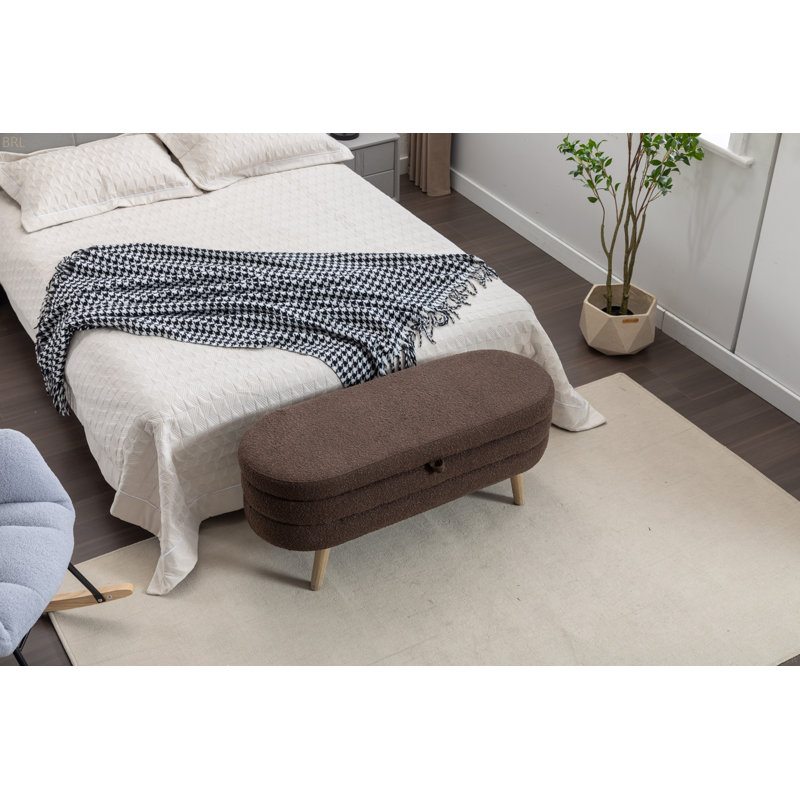 Banc de rangement en tissu avec pieds en bois Boucle, Brun