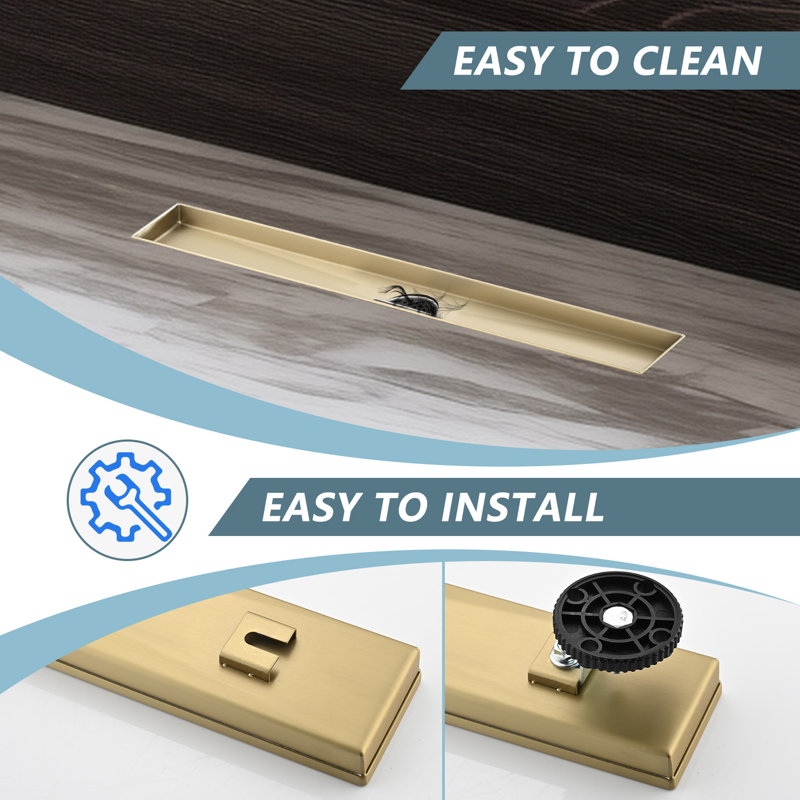 Linear Shower Drain,304 Stainless Steel Rectangle Shower Floor Drain Adjustable,with Hair Catcher, Adjustable Feet