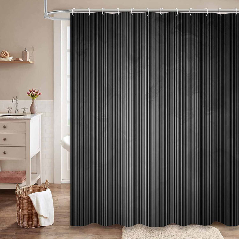 Rideau de douche abstrait avec lignes noires et grises abstraites avec 12 crochets, L 72 po x l 72 po