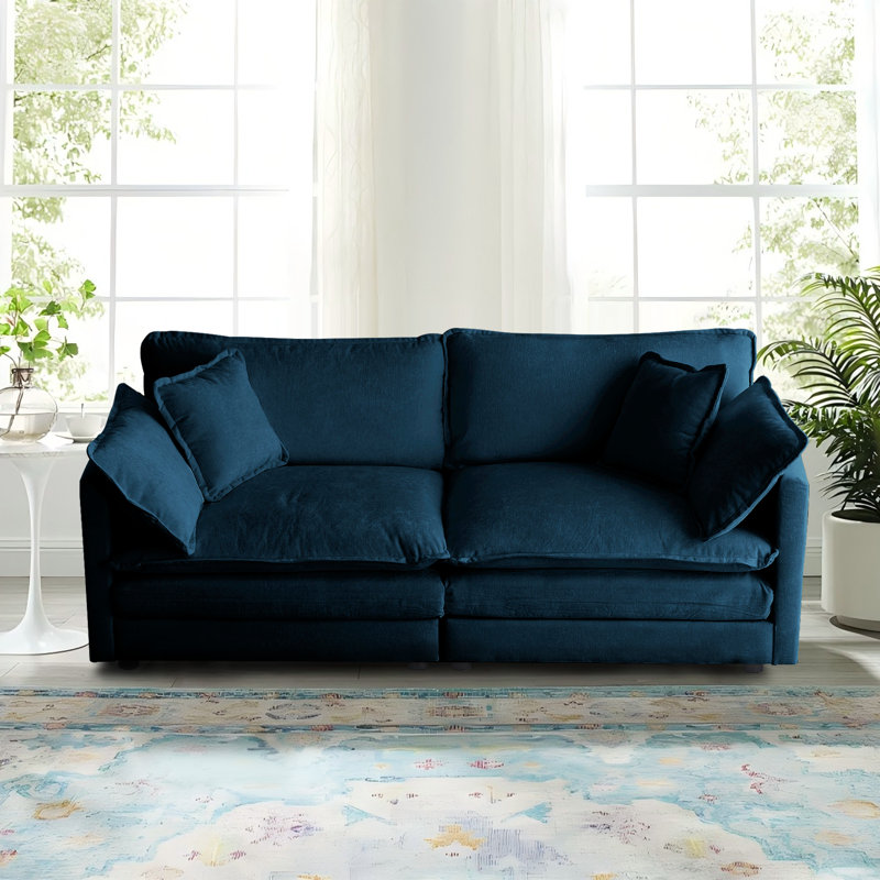 Canapé-lit simple en tissu de chenille avec causeuse et causeuse pour salon, appartement et bureau, Bleu