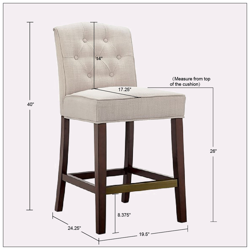 Callister Upholstered Counter Stool with Solid Wood Frame, Beige