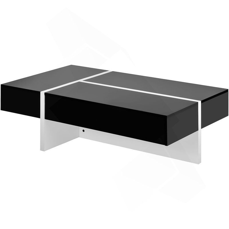 Mobilier de salon rectangulaire, table basse brillante, Noir, noir, noir, noir, Blanc