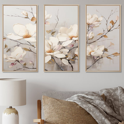 Ensemble de salon art mural blanc Elegance In Magnolias - Magnolias