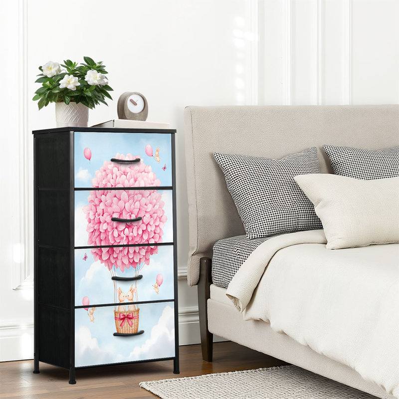 4 Drawer Dresser for Bedroom, Narrow Chest of Drawers, Wooden Top and Study Iron Frame 18"x37.5"-(WxH), Black14