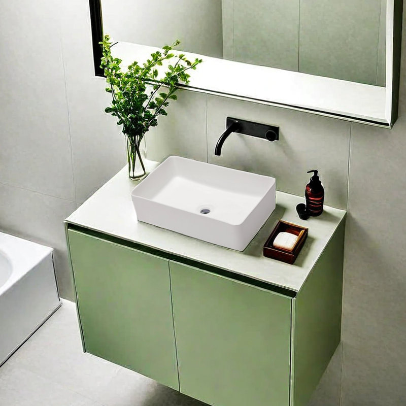 APRESSHUI 14'' Ceramic Rectangular Bathroom Sink