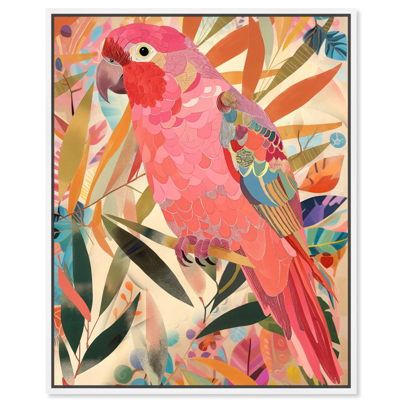 Whimsical Parrot Canvas Tropical Abstract Wall Art by Art Remedy, White Framed, 31" H x 25" W